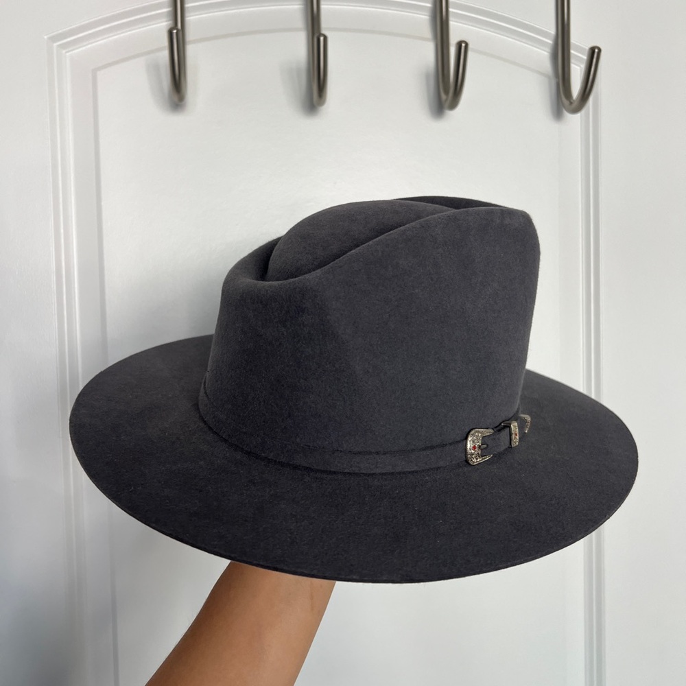 Custom made dark grey felt womens hat. One of a kind.